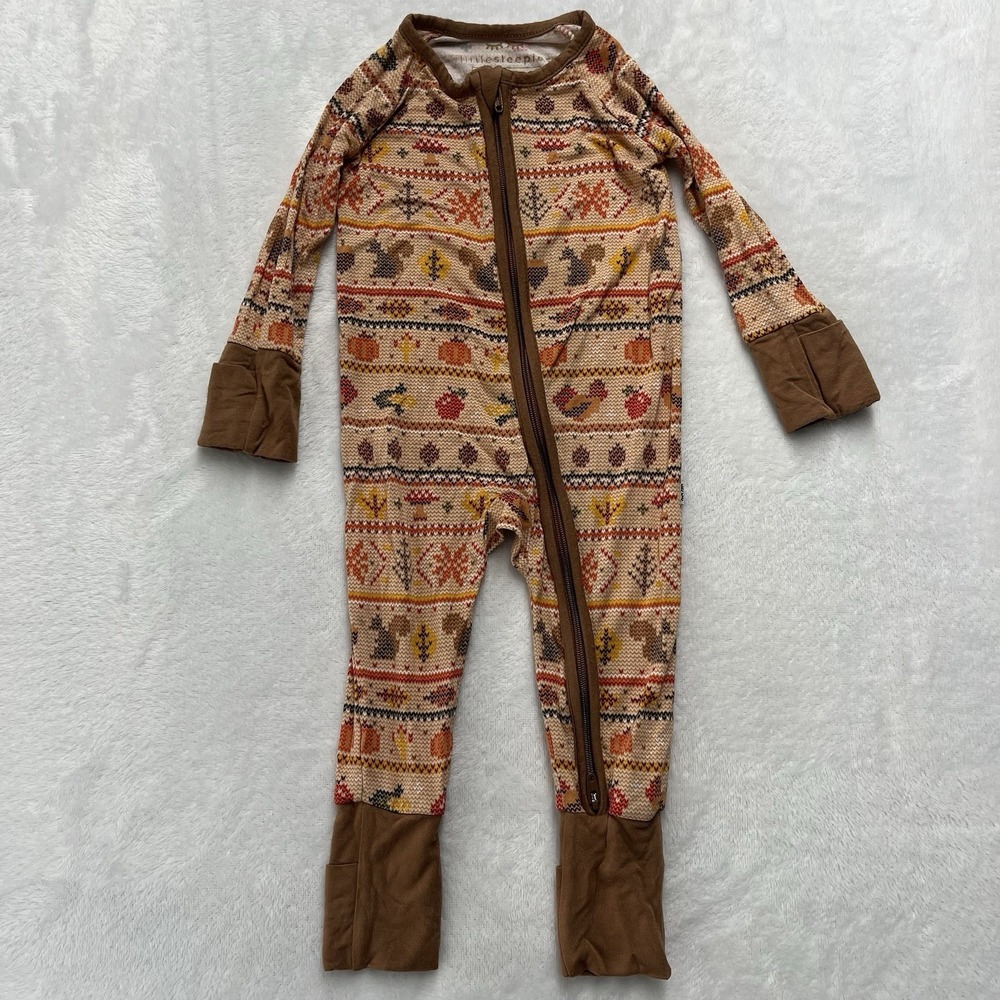 Little Sleepies Harvest Fair Isle Sleeper Baby Sz 0-3m Fall Forest Acorn Leaves